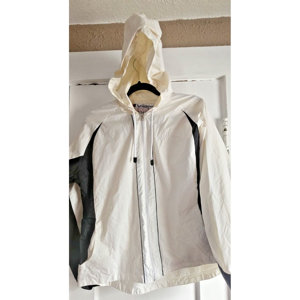 Vintage CHAMPION windbreaker lined jacket black white men Sz M Nylon shell